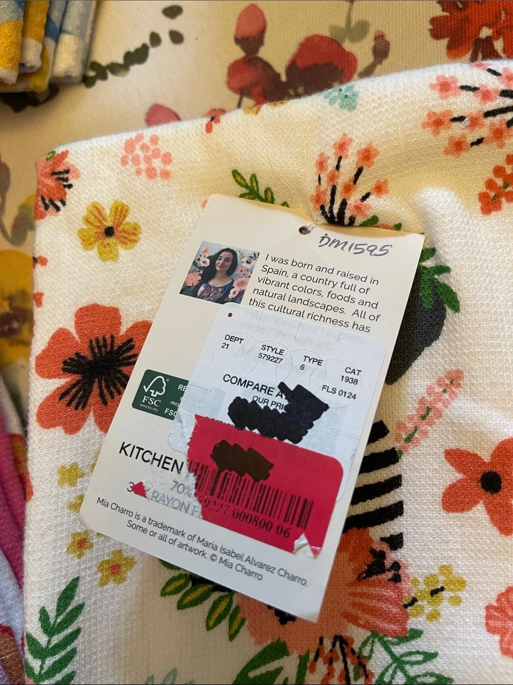 Mia Charro - Set of 3 Floral Dog Cotton Kitchen Towel - White & Coral